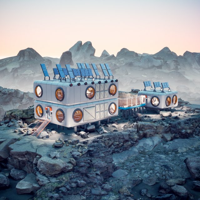 Modular Moon Station 3D Model .c4d .max .obj .3ds .fbx .stl .blend 