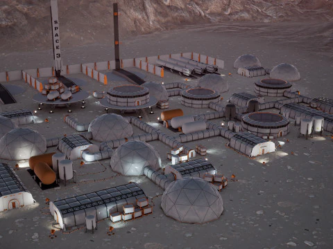 Esta&ccedil;&atilde;o Espacial Modular Low Poly 02 Modelo 3D