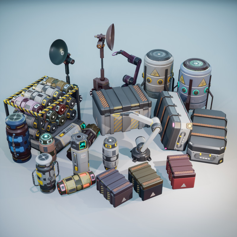 Sci-Fi Props Pack 3D Модель .c4d .max .obj .3ds .fbx .stl .blend 