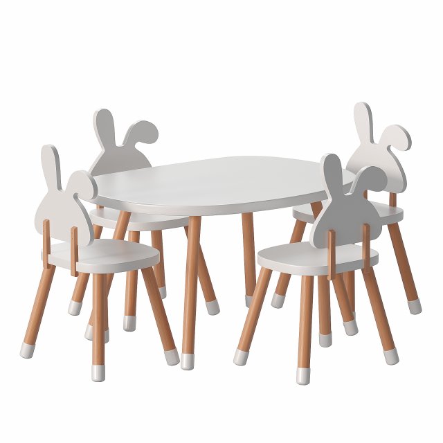 Premium Quality Kids Beech Table Chair 3D Model .c4d .max .obj .3ds .fbx .stl .blend 