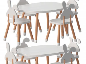 Premium Quality Kids Beech Table Chair 3D Model