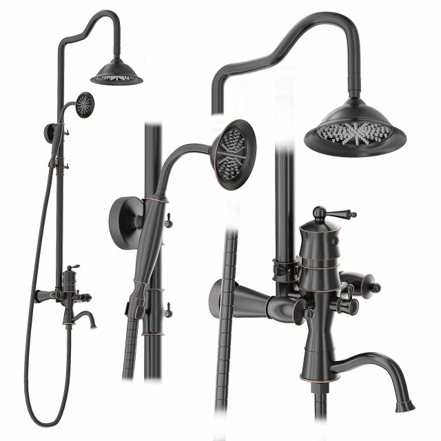 Shower Set RETRO Black 3D Model .c4d .max .obj .3ds .fbx .stl .blend 