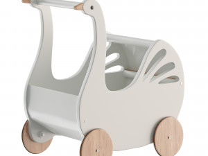 Sweet Wooden Swan Doll Stroller 3D Model