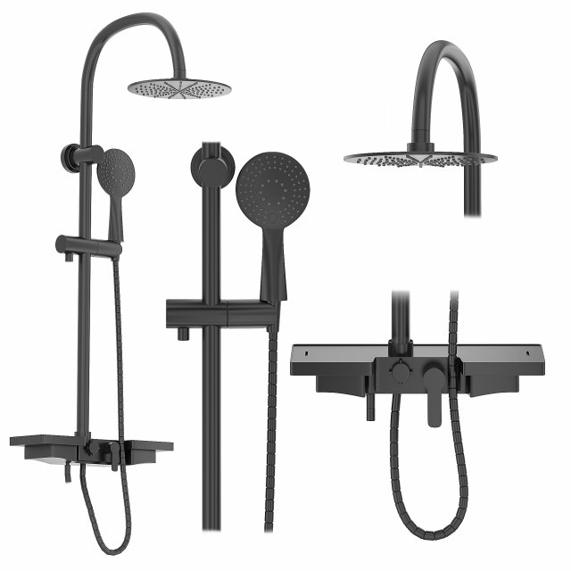 Shower Set REA VIGO Black 3D Model .c4d .max .obj .3ds .fbx .stl .blend 