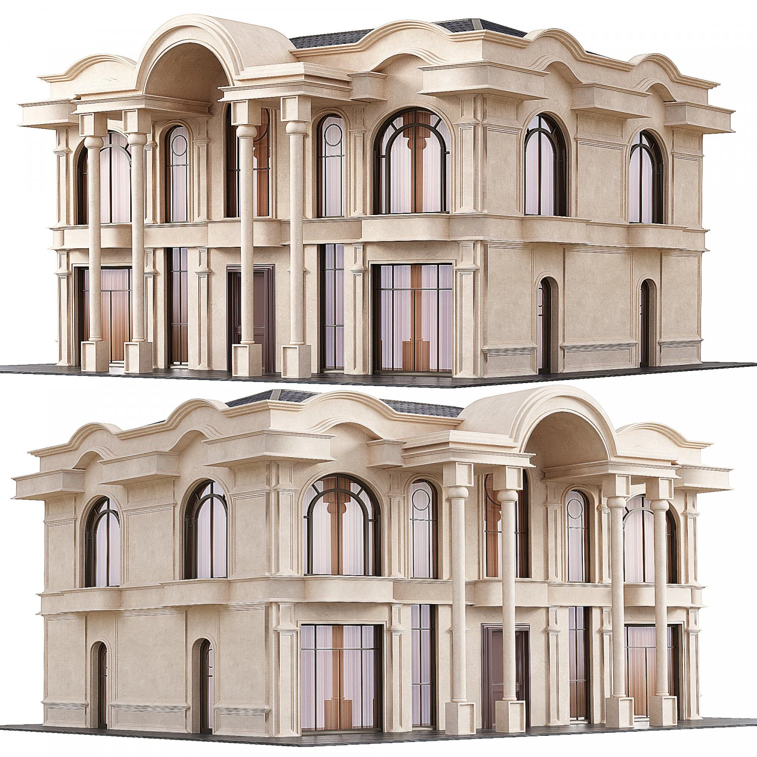 Two story modern house 4 3D Model .c4d .max .obj .3ds .fbx .stl .blend