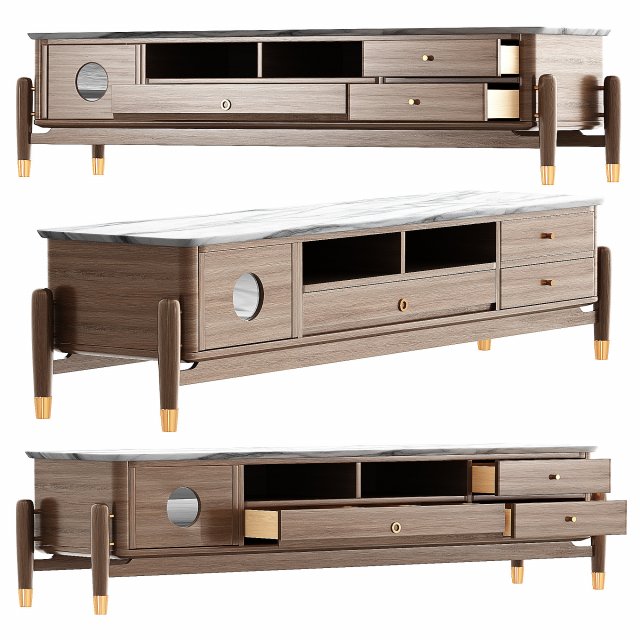 Walnut TV Stand Faux Marble 3D Модель .c4d .max .obj .3ds .fbx .stl .blend 