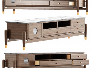 Walnut TV Stand Faux Marble 3D Модель