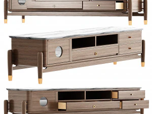 Suporte de TV de nogueira em mármore falso Modelo 3D