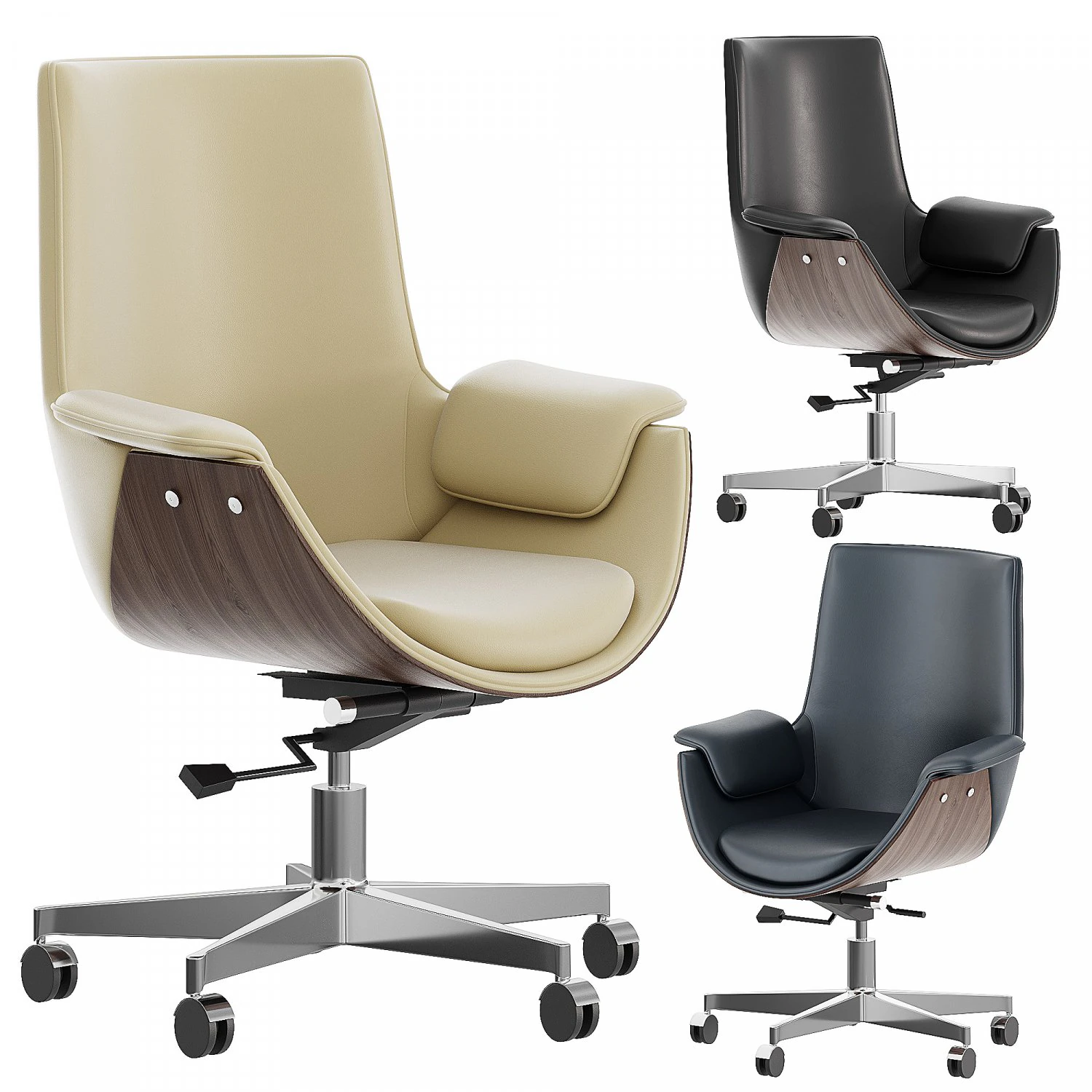 Gray Leather Modern Home Office Chair Upholstered 3D Model .c4d .max .obj .3ds .fbx .stl .blend 