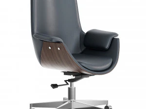 Gray Leather Modern Home Office Chair Upholstered 3D Model