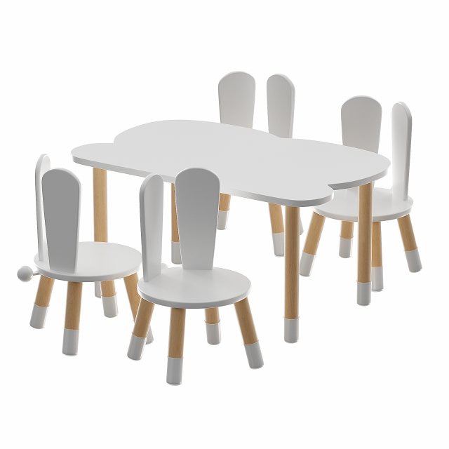 CHILDRENS TABLE AND CHAIR BUNNY 3D Model .c4d .max .obj .3ds .fbx .stl .blend 