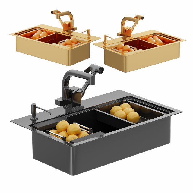 Kitchen Sink Double 3D 모델 .c4d .max .obj .3ds .fbx .stl .blend 