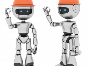 Funny white robot with blueprint 3D Model