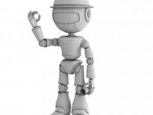Funny white robot with blueprint Model 3D