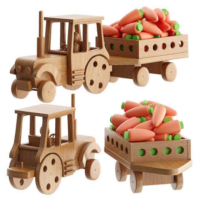 TRACTOR WITH TRAILER 3D Model .c4d .max .obj .3ds .fbx .stl .blend 