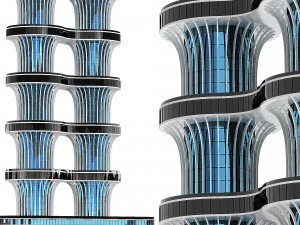 Modern hooghuis met meerdere verdiepingen 3D Model