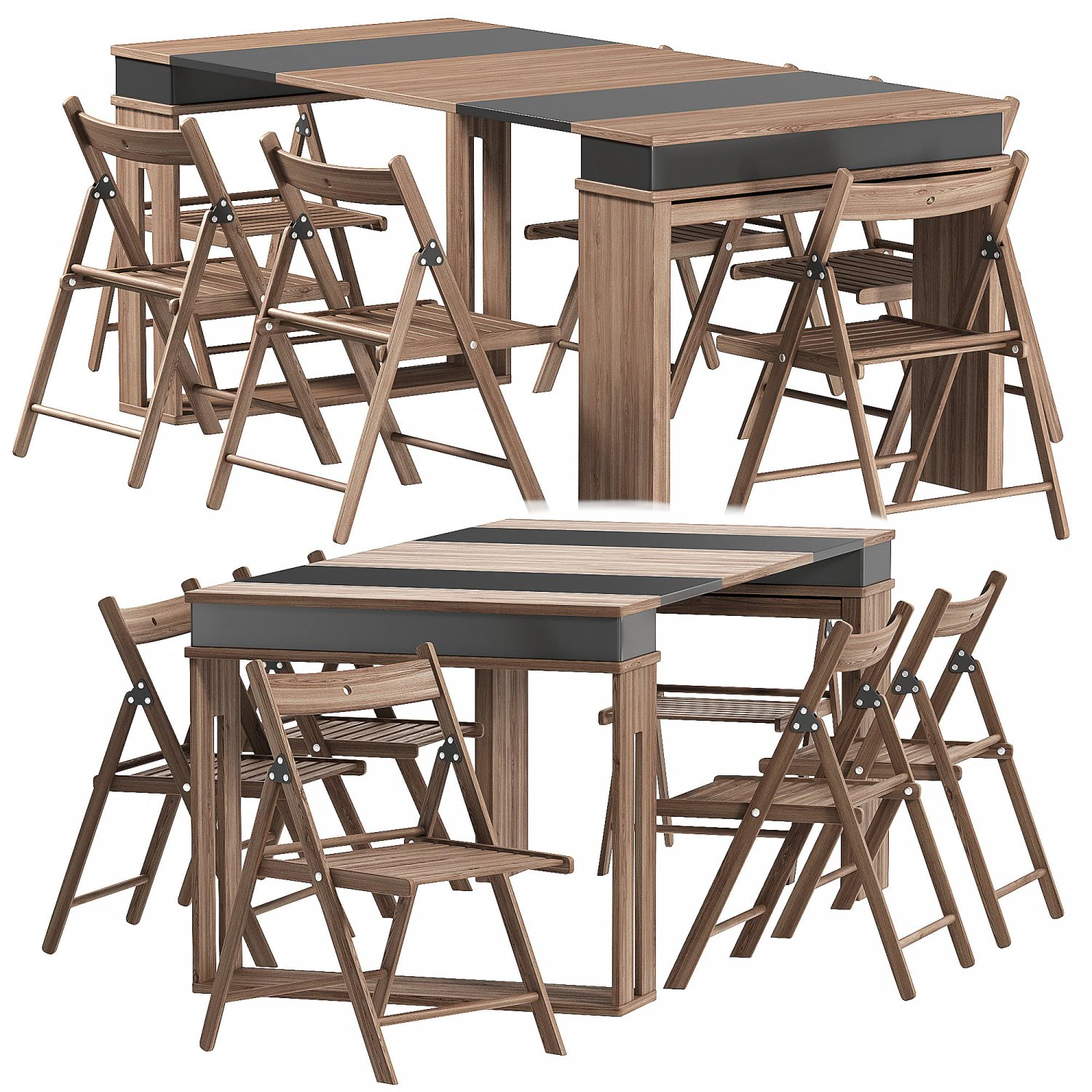 Modern Extendable Dining Table with Chairs Rectangle Storage Sideboard Walnut Gray 3D Model .c4d .max .obj .3ds .fbx .stl .blend 