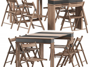 Modern Extendable Dining Table with Chairs Rectangle Storage Sideboard Walnut Gray 3D Model