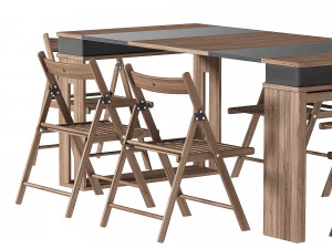 Modern Extendable Dining Table with Chairs Rectangle Storage Sideboard Walnut Gray 3D Model