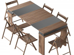 Modern Extendable Dining Table with Chairs Rectangle Storage Sideboard Walnut Gray 3D Model