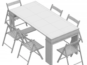Modern Extendable Dining Table with Chairs Rectangle Storage Sideboard Walnut Gray 3D Model