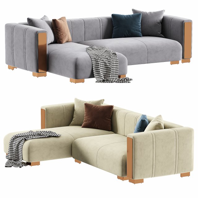 Veln Shape Gray Velvet Upholstered Sectional Sofa with Left Chaise Modelo 3D .c4d .max .obj .3ds .fbx .stl .blend 