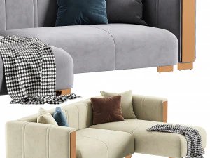 Veln Shape Gray Velvet Upholstered Sectional Sofa with Left Chaise 3D Model