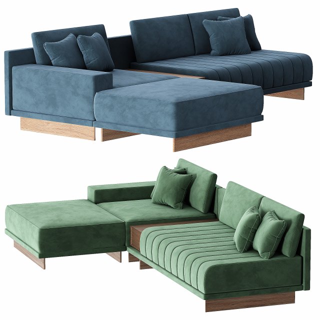 Shaped Blue Modular Sectional Sofa Chaise with Ottoman for Living Room 3D Model .c4d .max .obj .3ds .fbx .stl .blend 