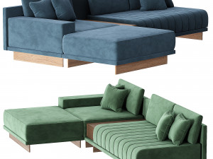 Shaped Blue Modular Sectional Sofa Chaise with Ottoman for Living Room 3D Model