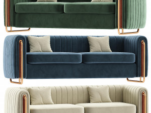 Modern Velvet Sofa Channel Tufted Arms and Back Green 3D Model
