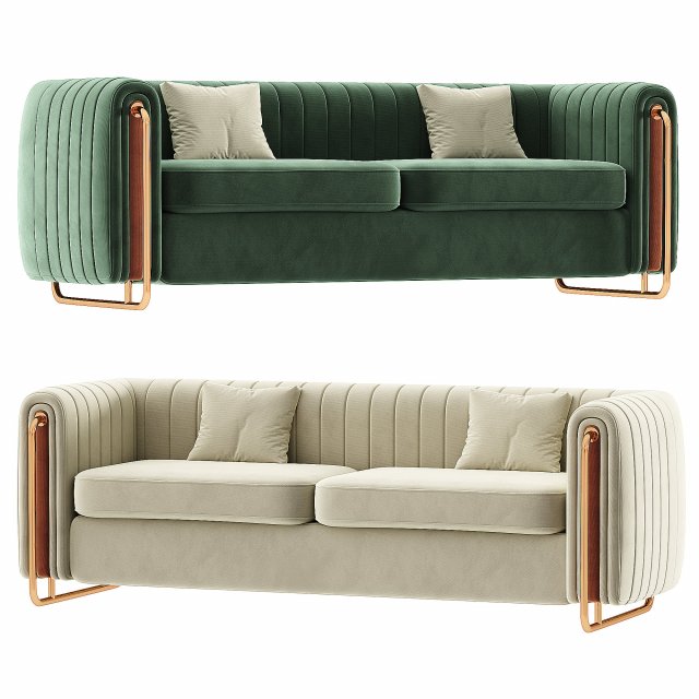 Modern Velvet Sofa Channel Tufted Arms and Back Green 3D Model in ...
