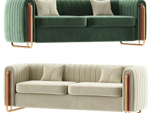 Modern Velvet Sofa Channel Tufted Arms and Back Green 3D 模型