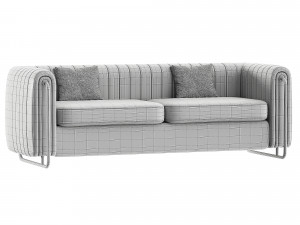 Modern Velvet Sofa Channel Tufted Arms and Back Green 3D 模型