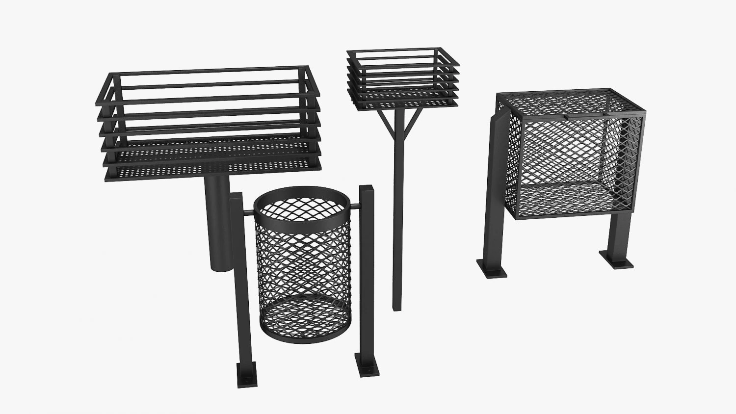 House iron trash can set 3D Model .c4d .max .obj .3ds .fbx .stl .blend