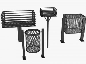 House iron trash can set 3Dモデル