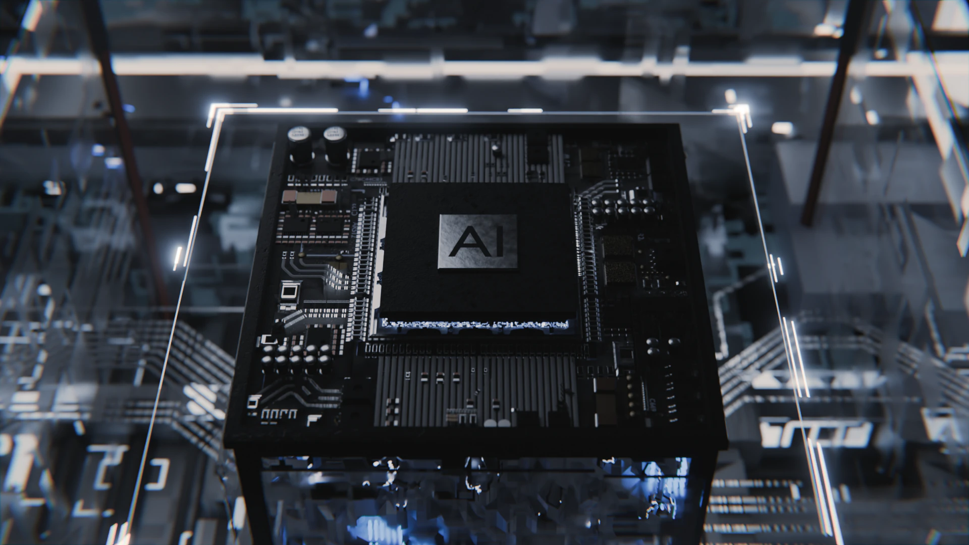 Conceito de CPU de placa de circuito AI Modelo 3D .c4d .max .obj .3ds .fbx .stl .blend 