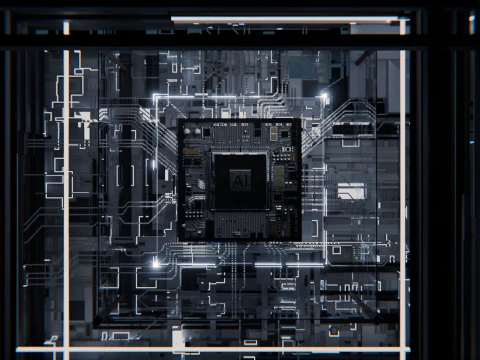 Conceito de CPU de placa de circuito AI Modelo 3D