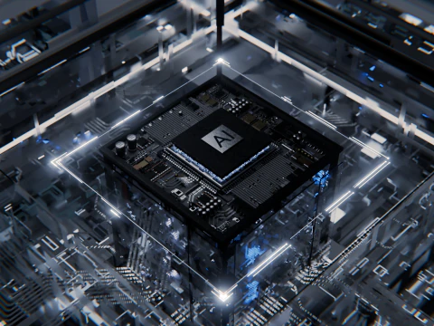 Conceito de CPU de placa de circuito AI Modelo 3D