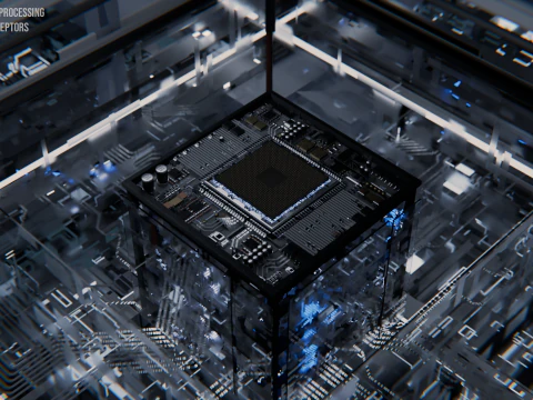 Conceito de CPU de placa de circuito AI Modelo 3D