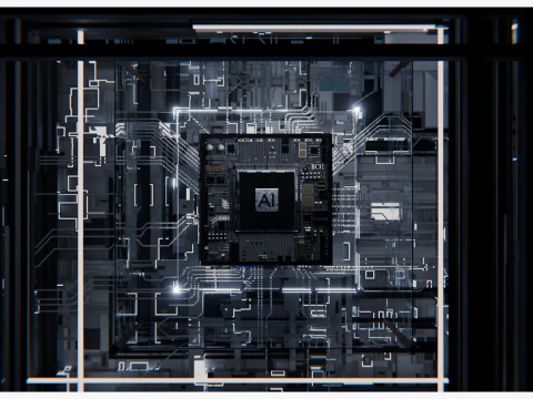 Conceito de CPU de placa de circuito AI Modelo 3D