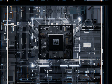 Conceito de CPU de placa de circuito AI Modelo 3D