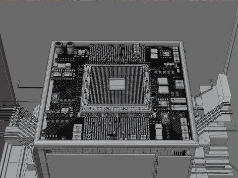 Conceito de CPU de placa de circuito AI Modelo 3D