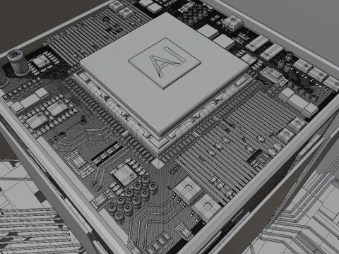 Conceito de CPU de placa de circuito AI Modelo 3D