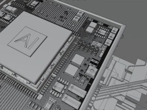 Conceito de CPU de placa de circuito AI Modelo 3D