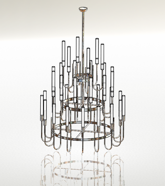 34 Arm chrome Chandelier with Tube Glass 3D Model .c4d .max .obj .3ds .fbx .stl .blend 