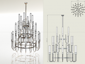34 Arm chrome Chandelier with Tube Glass 3D Model