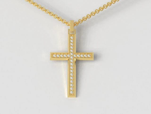 Кулон с бриллиантовым крестом 3D Принт Модель .c4d .max .obj .3ds .fbx .stl .blend 