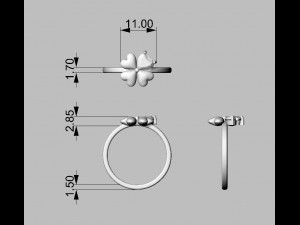 Clover Gemstone Ring Model Cetak 3D