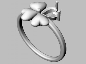 Clover Gemstone Ring 3D Print Model