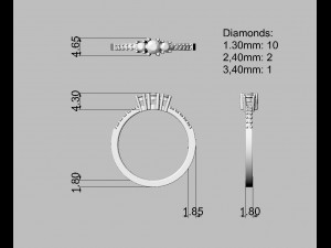 3 Stones Ring 3Dプリントモデル